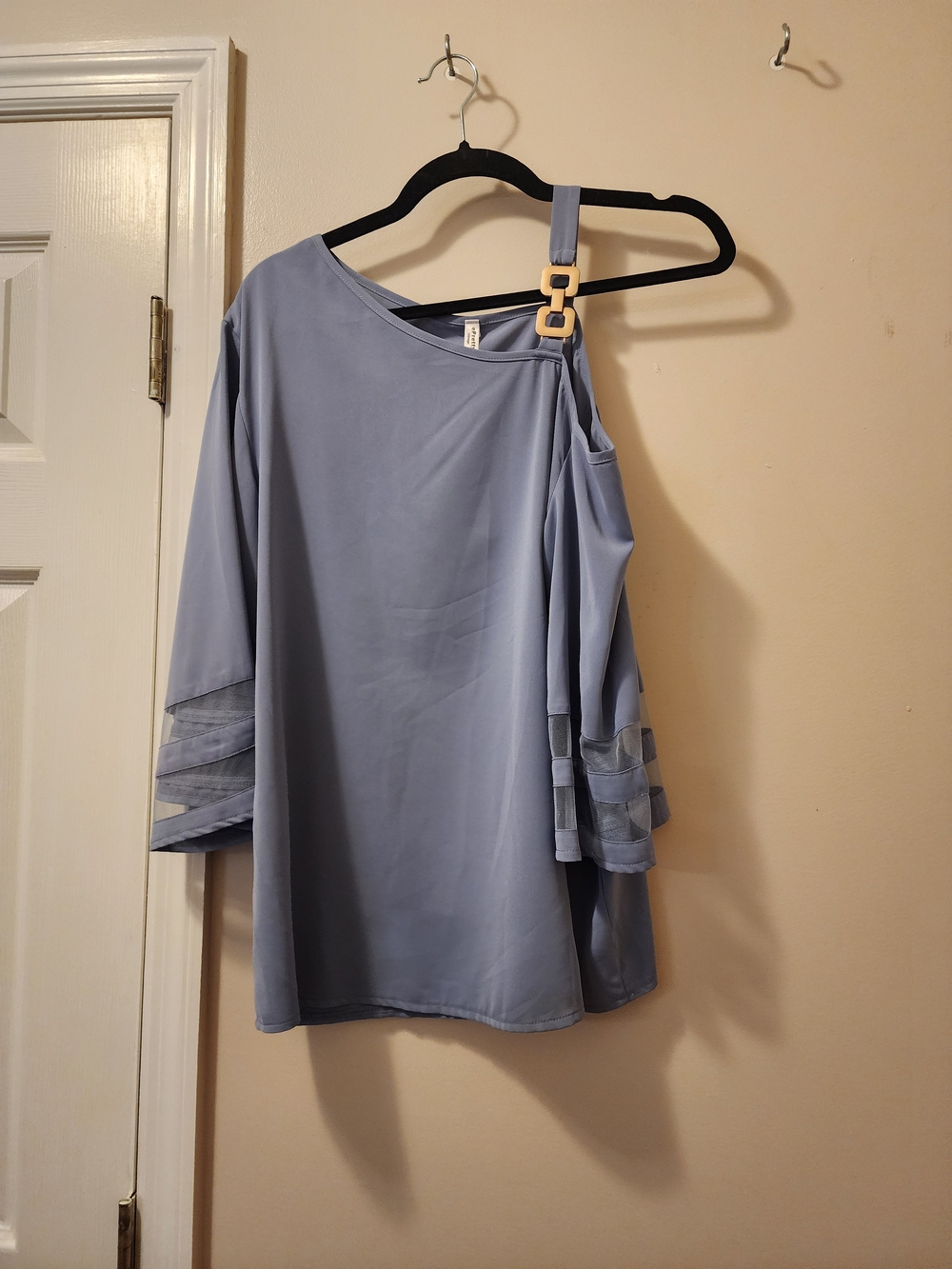 One-Shoulder Light Blue Women's Top with Decorative Strap